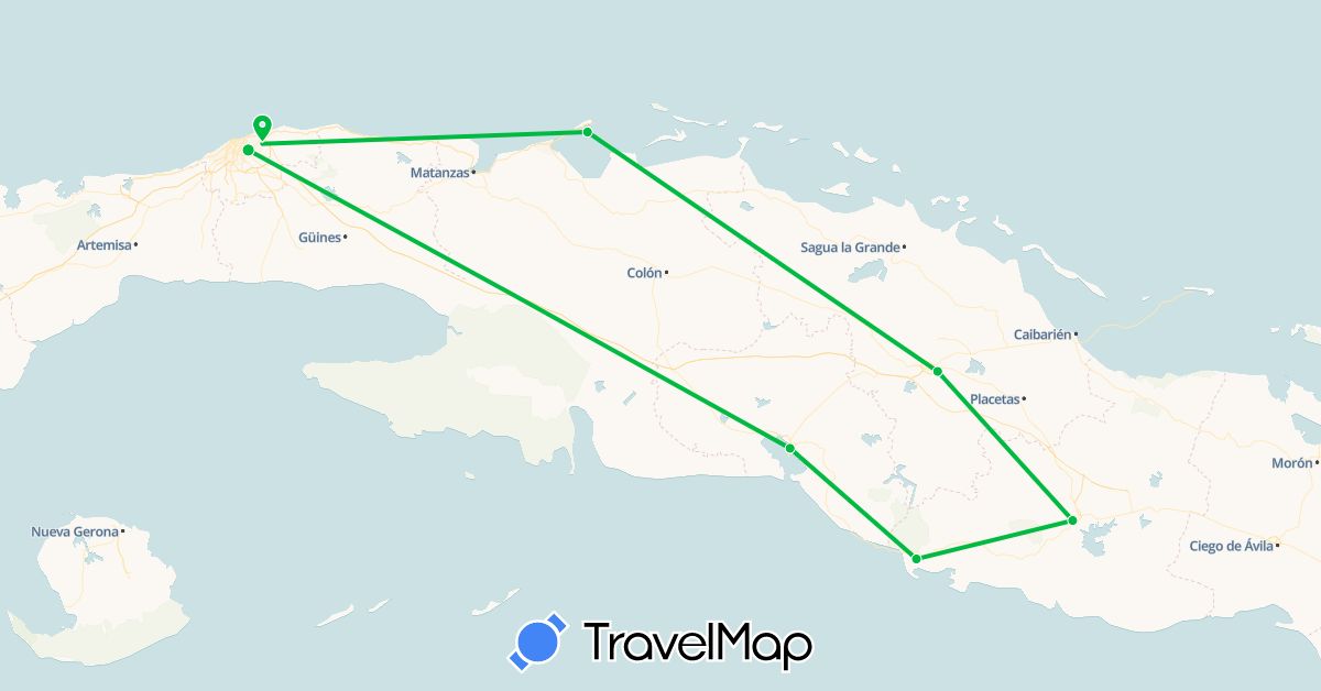 TravelMap itinerary: bus in Cuba (North America)